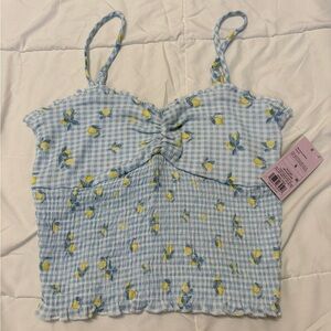 Gingham Lemon Print Smocked Cami